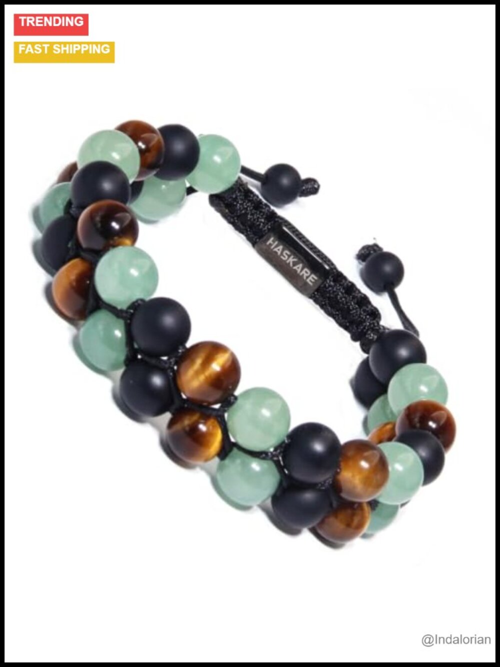 Natural Stone Beaded Bracelet Tiger Eye Onyx Aventurine Handmade Stretch